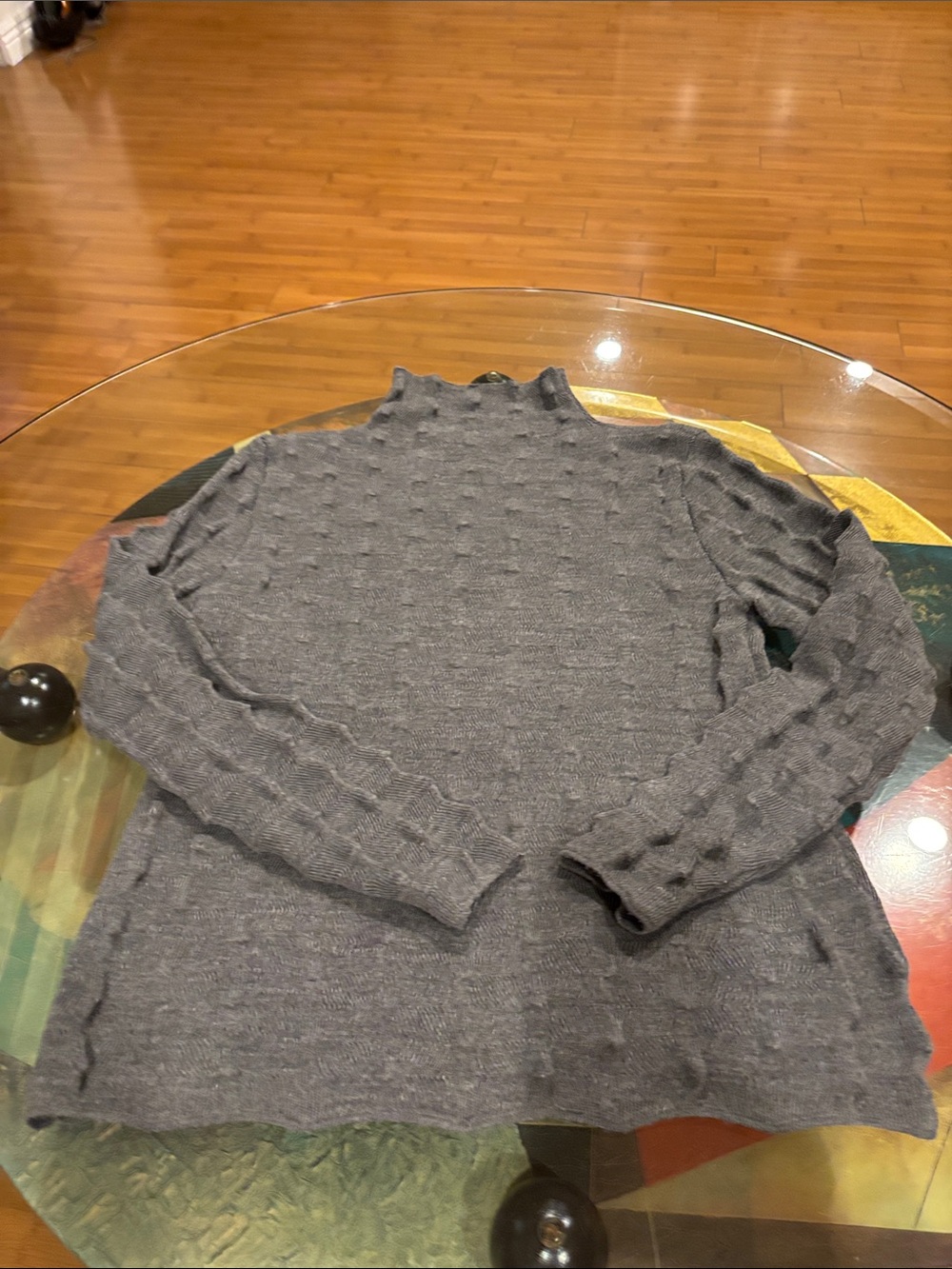Zara Gray Textured Turtleneck Sweater